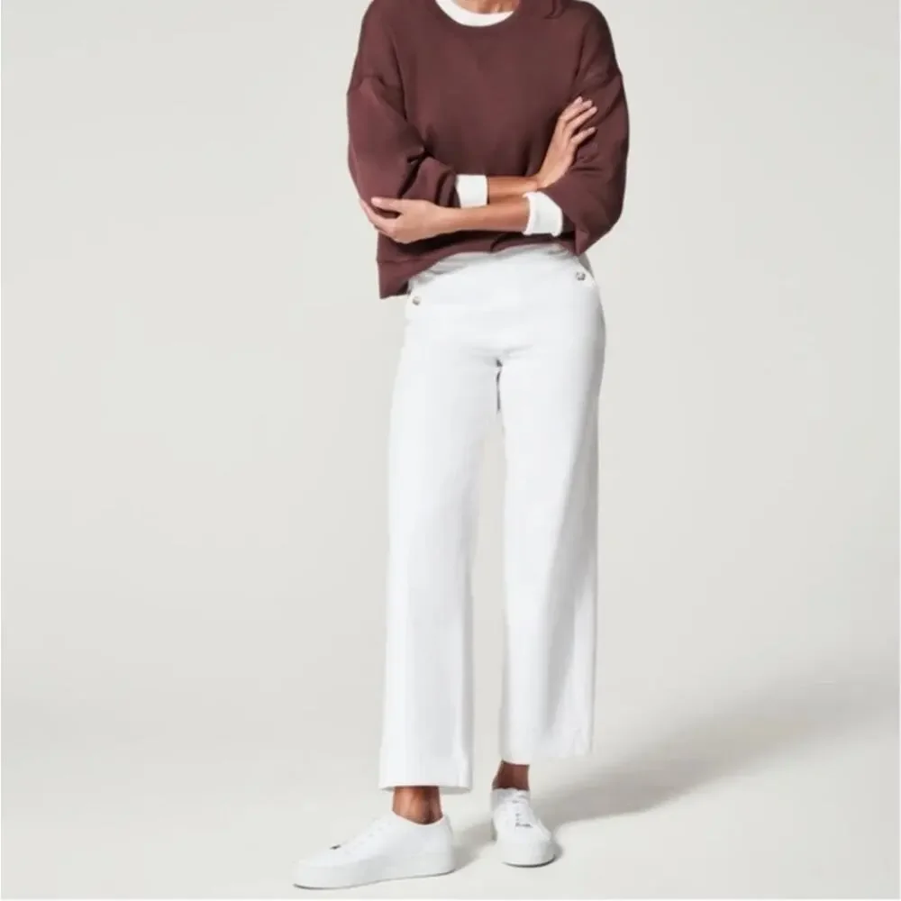 Spanx stretch twill wide leg pants white large  tall NEW - Picture 5 of 12